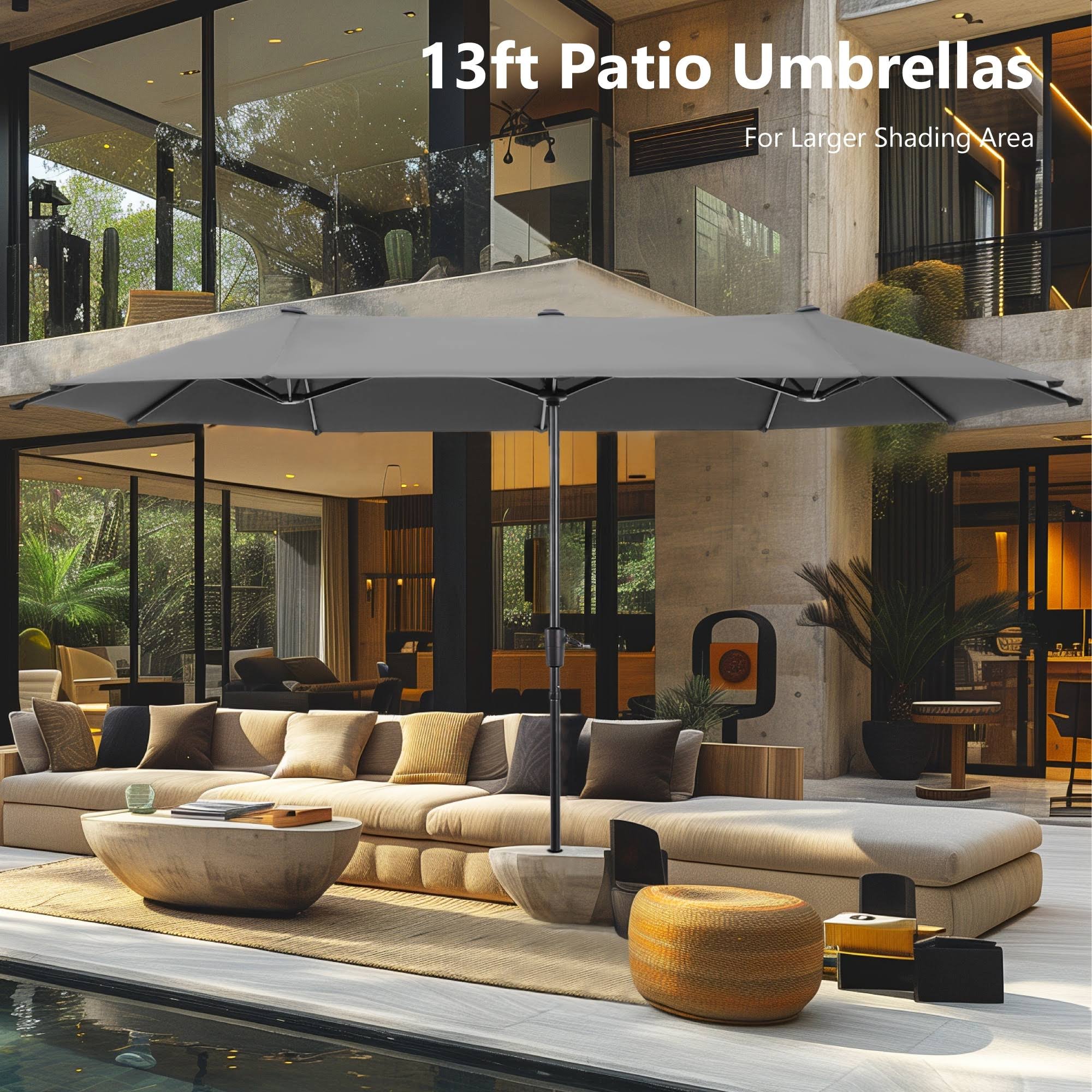 13FT Double -sided Patio Umbrella Extra Large with Crank - Light Grey