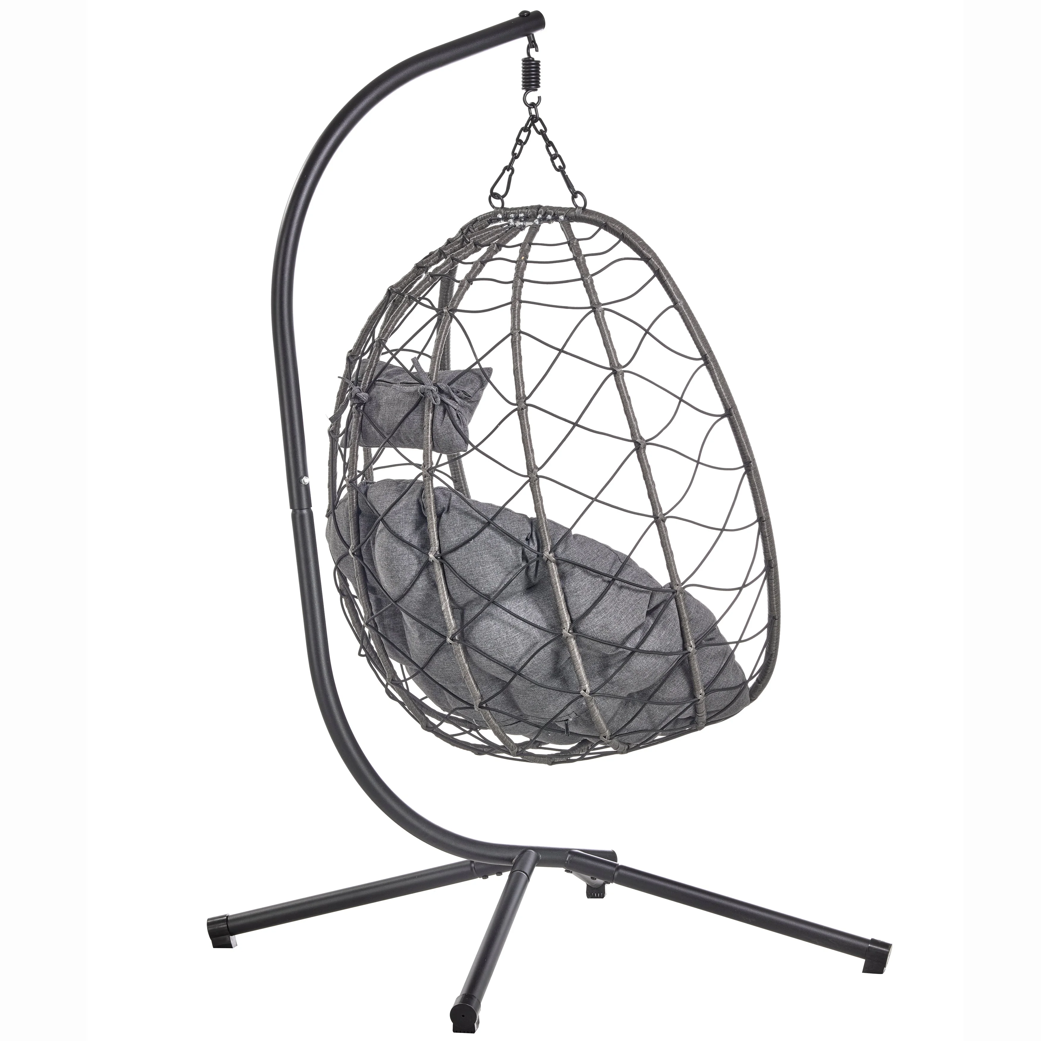 Single Person Egg Swing Chair Powder-Coated Iron Stand in Black and Steel Chains with Removable Cushions Summit Collection in Charcoal(Charcoal) - Image 8