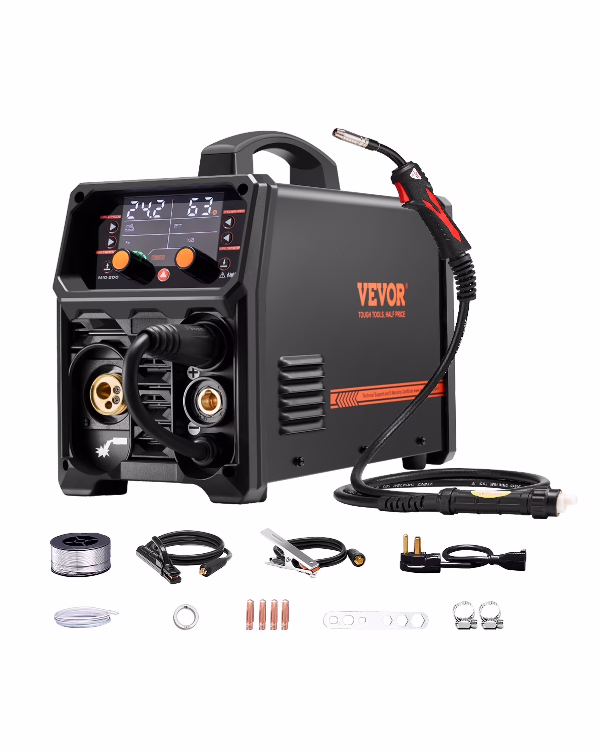 VEVOR MIG Welder, 200A Synergic Mig Welding Machine, 4 - in - 1 Gas MIG/Flux Core MIG/Stick/Lift TIG Multi - Process Welder Machine, 110V/220V Dual Voltage Mig Welder with IGBT Inverter & LCD Screen Display
