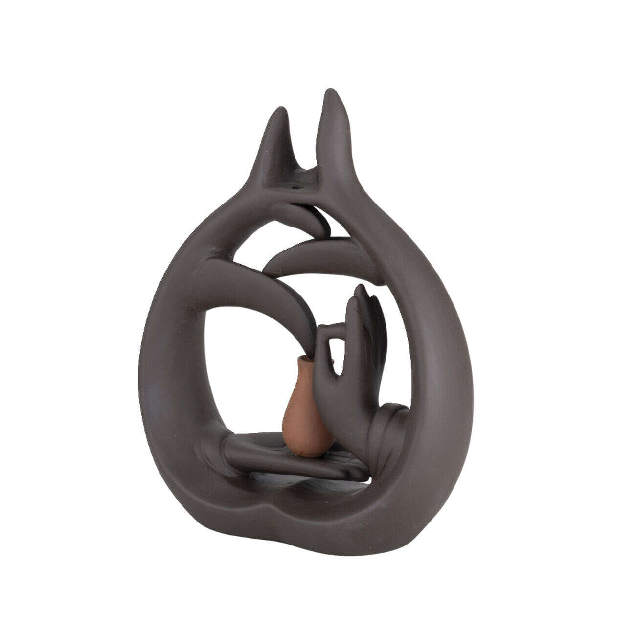 Fontaine à encens zen plastique marron 16x5x22cm