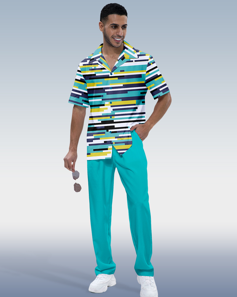 Combinaison de marche à rayures horizontales bleues pour homme Suitmens, manches courtes