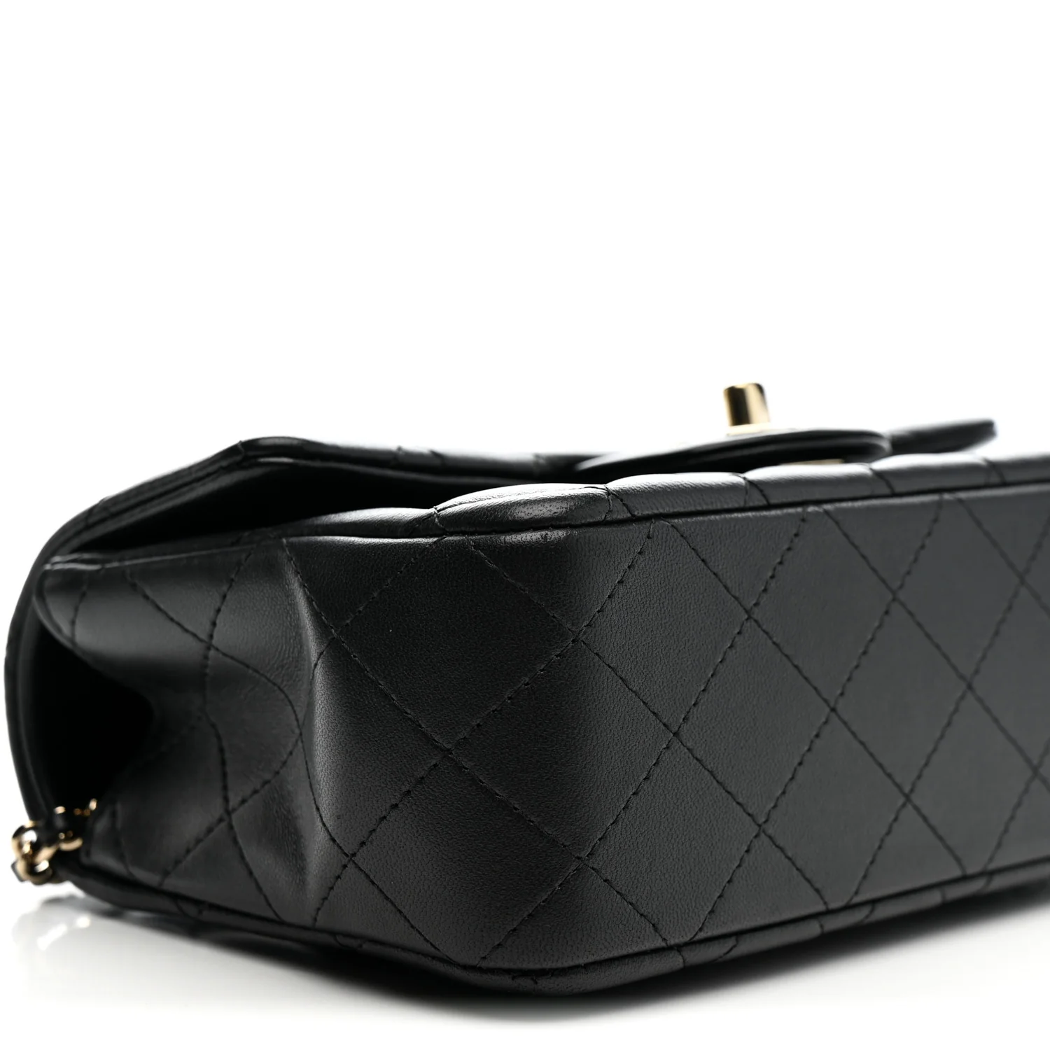 Lambskin Quilted Mini Top Handle Rectangular Flap Black