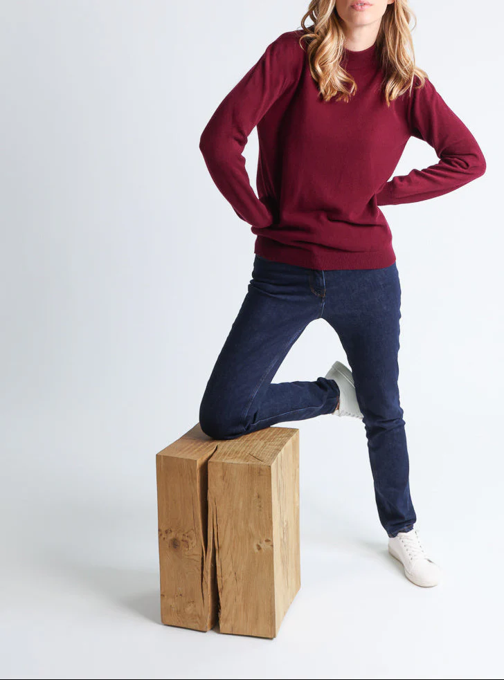 Pull col cheminée femme 100% cachemire Rouge grenat