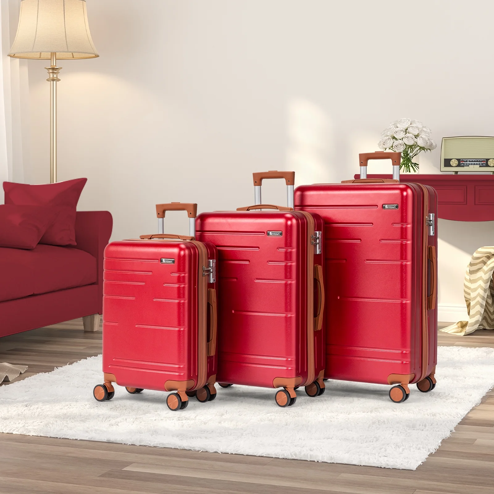 Zimtown Luggage 3 Piece Set Suitcase ABS Hardside Lightweight with TSA Lock Spinner Wheels, Beige
