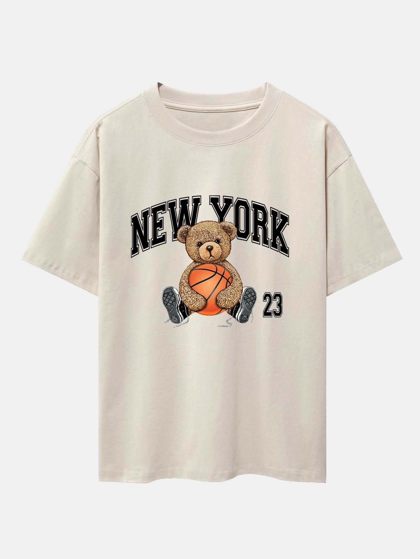 T-shirt oversize épais à imprimé ours et motif basket-ball de New York