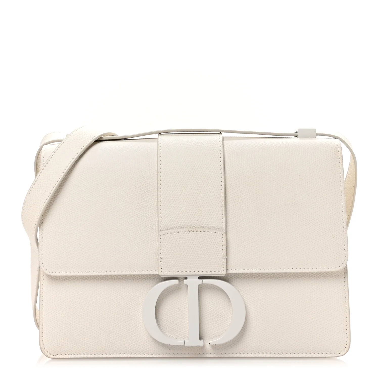 Ultra Matte Grained Calfskin 30 Montaigne Flap Bag White
