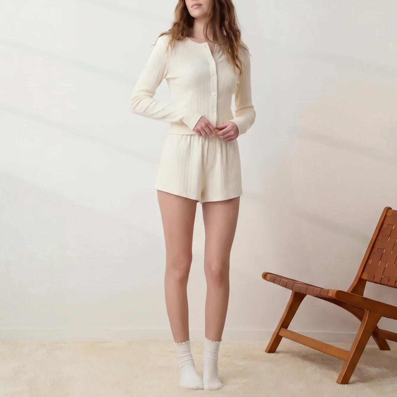 Pointelle Crew Neck Cardigan