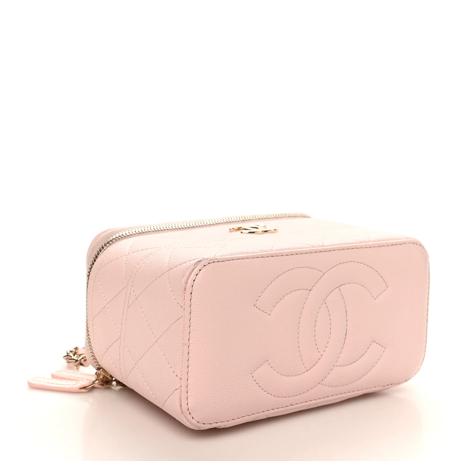 Caviar Quilted Top Handle Vanity With Chain Light Pink