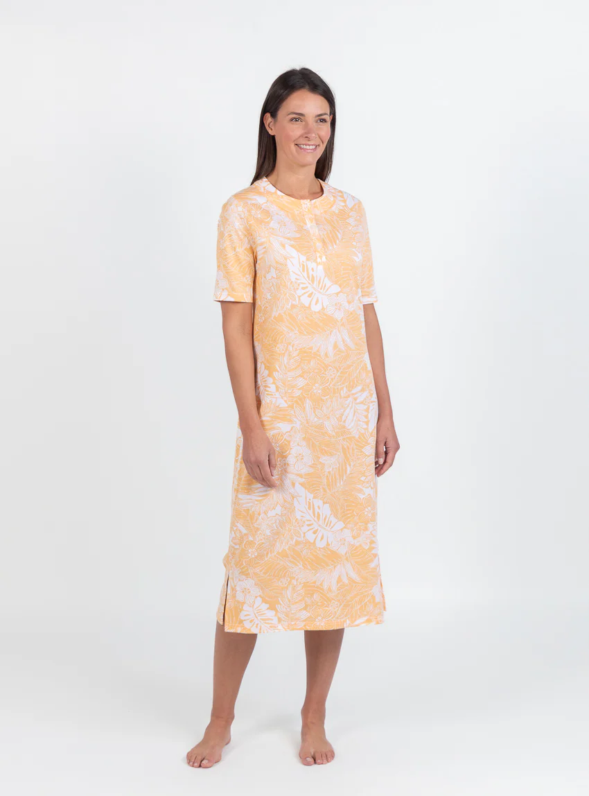 Chemise de nuit femme en coton jaune mangue