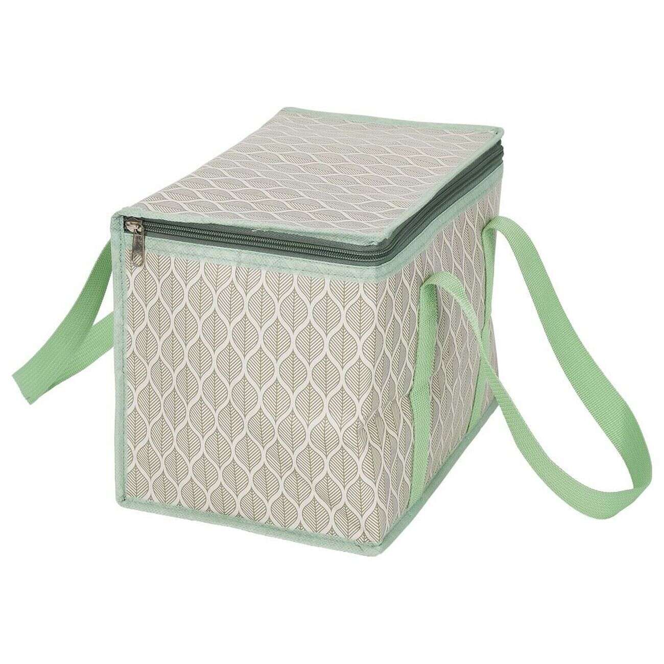 Sac à repas isotherme beige et vert L.28xl.18xH.21 cm