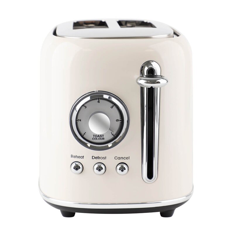 Retro brødrister med bollevarmer 2 skiver beige