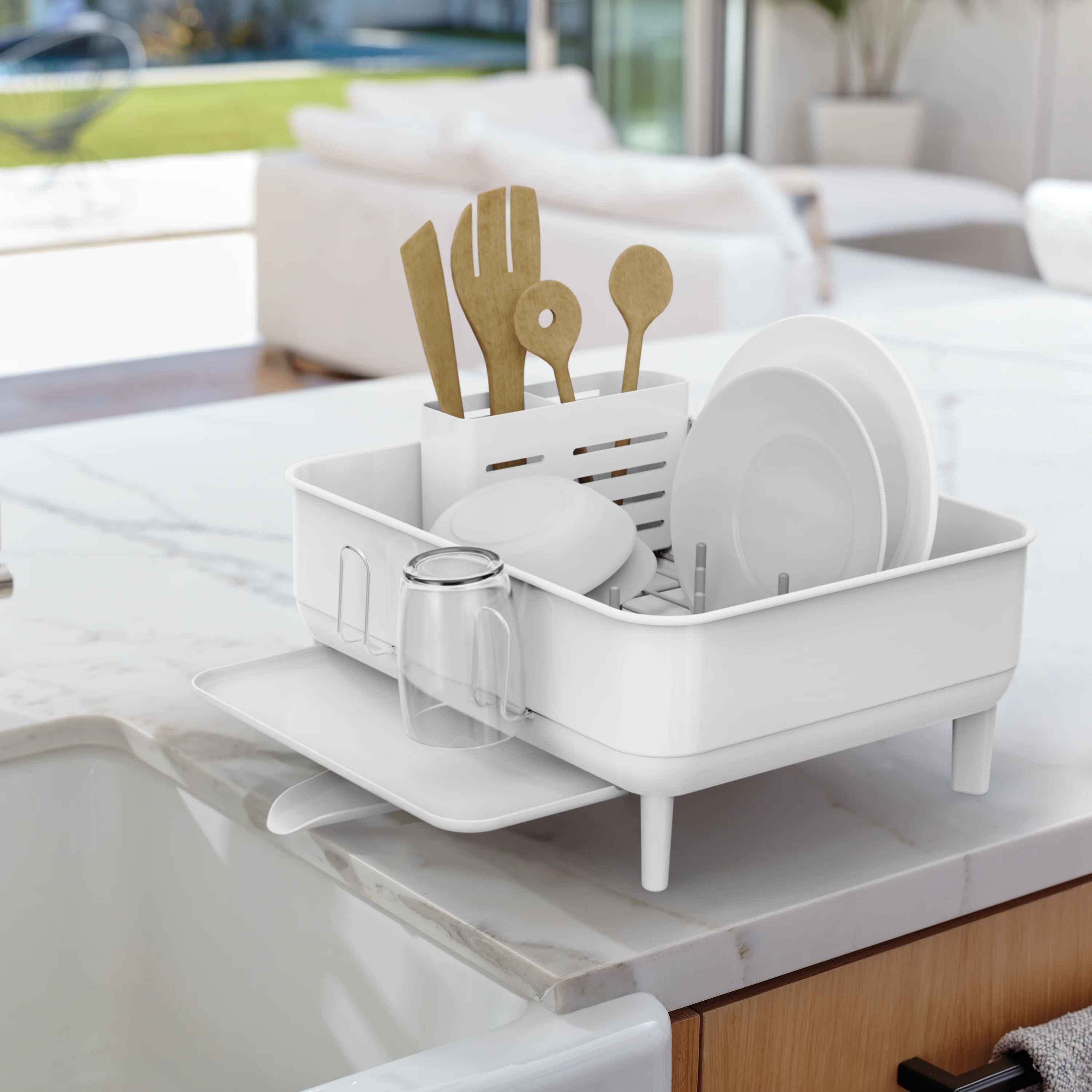 Simplehuman Kitchen Dish Drying Rack, Fingerprint - Proof Stainless Steel Frame, Grey Plastic