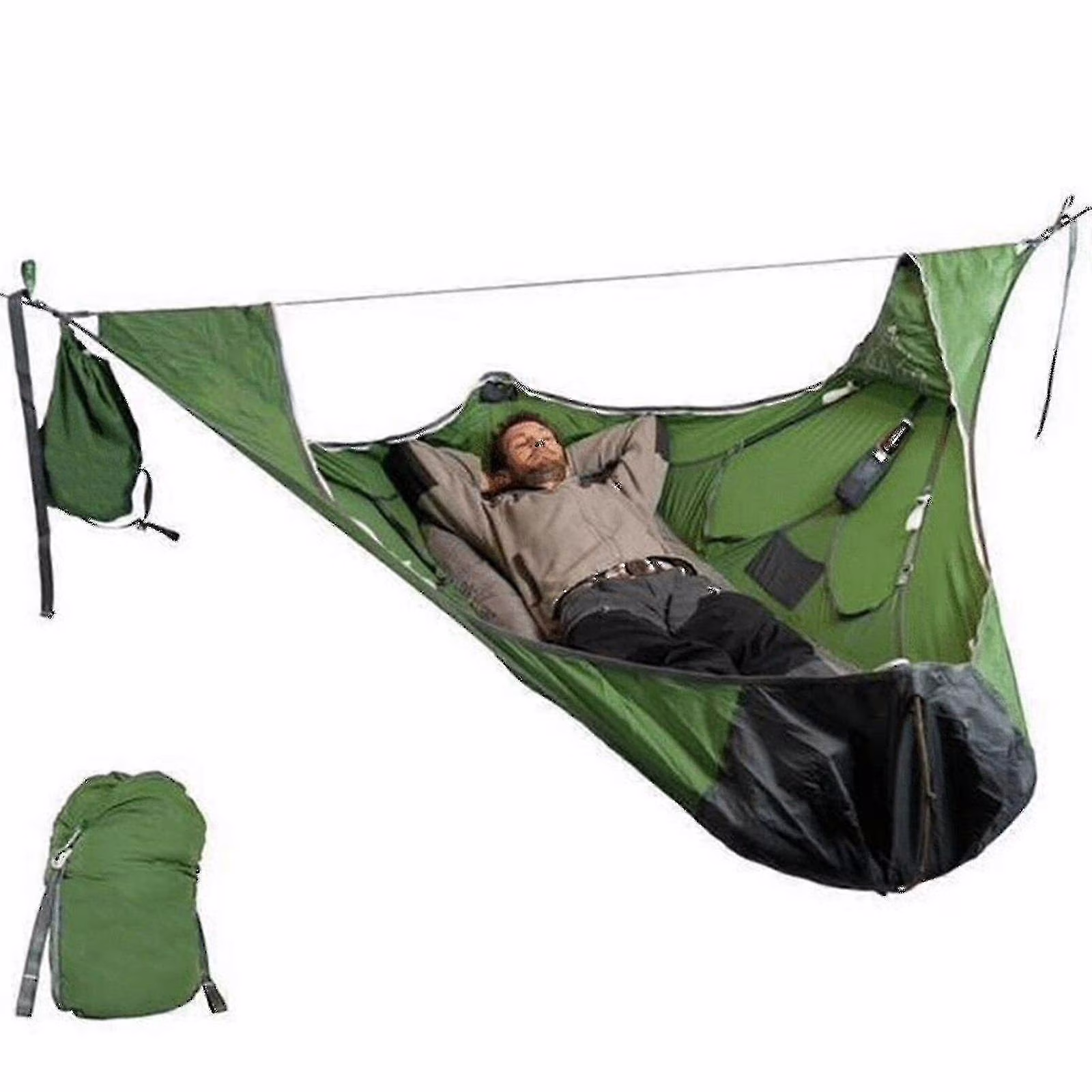Outdoor Camping Hammock With Mosquito Net Hanging Sleeping Bed Portable High Strength Sleeping Swing(green)
