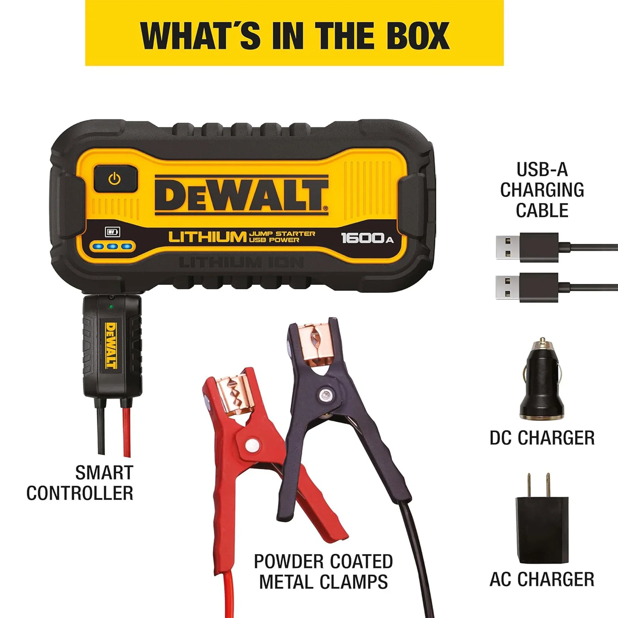 DeWalt 1600 Peak Amp Lithium Jump Starter with USB Power Bank DXAELJ16