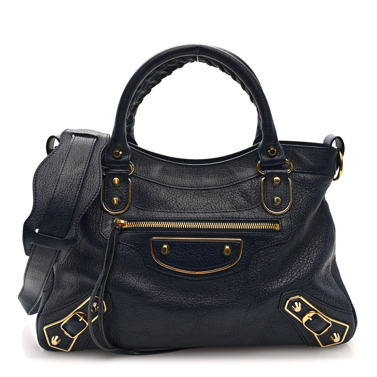 Chevre Gold Metallic Edge Hardware Town Bleu Nuit Dark Sea