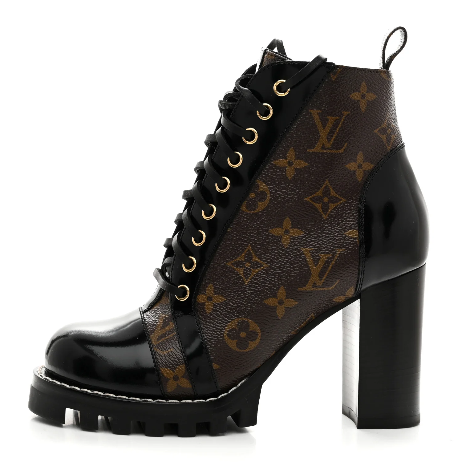 Patent Calfskin Monogram Star Trail Ankle Boots 38 Black