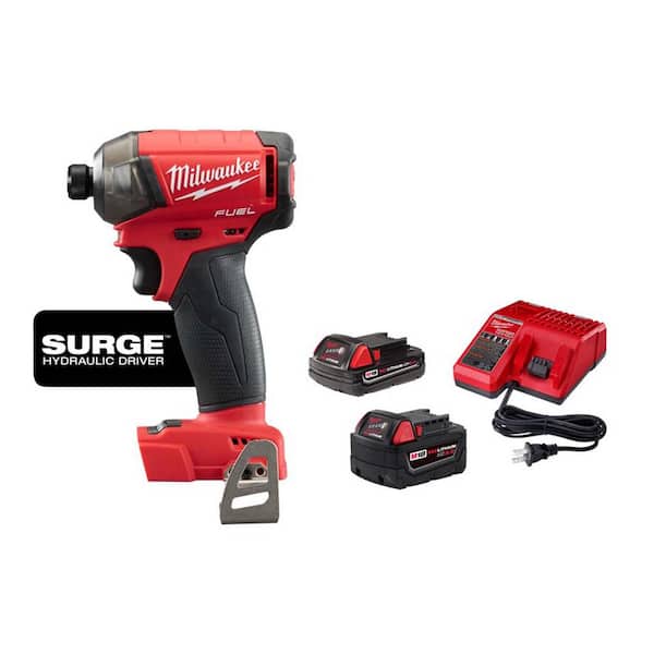 M18 FUEL SURGE 18V Lithium Ion Brushless Cordless 1/4 in  Hex Impact Driver w/One 5 0Ah and One 2 0Ah Battery Charger