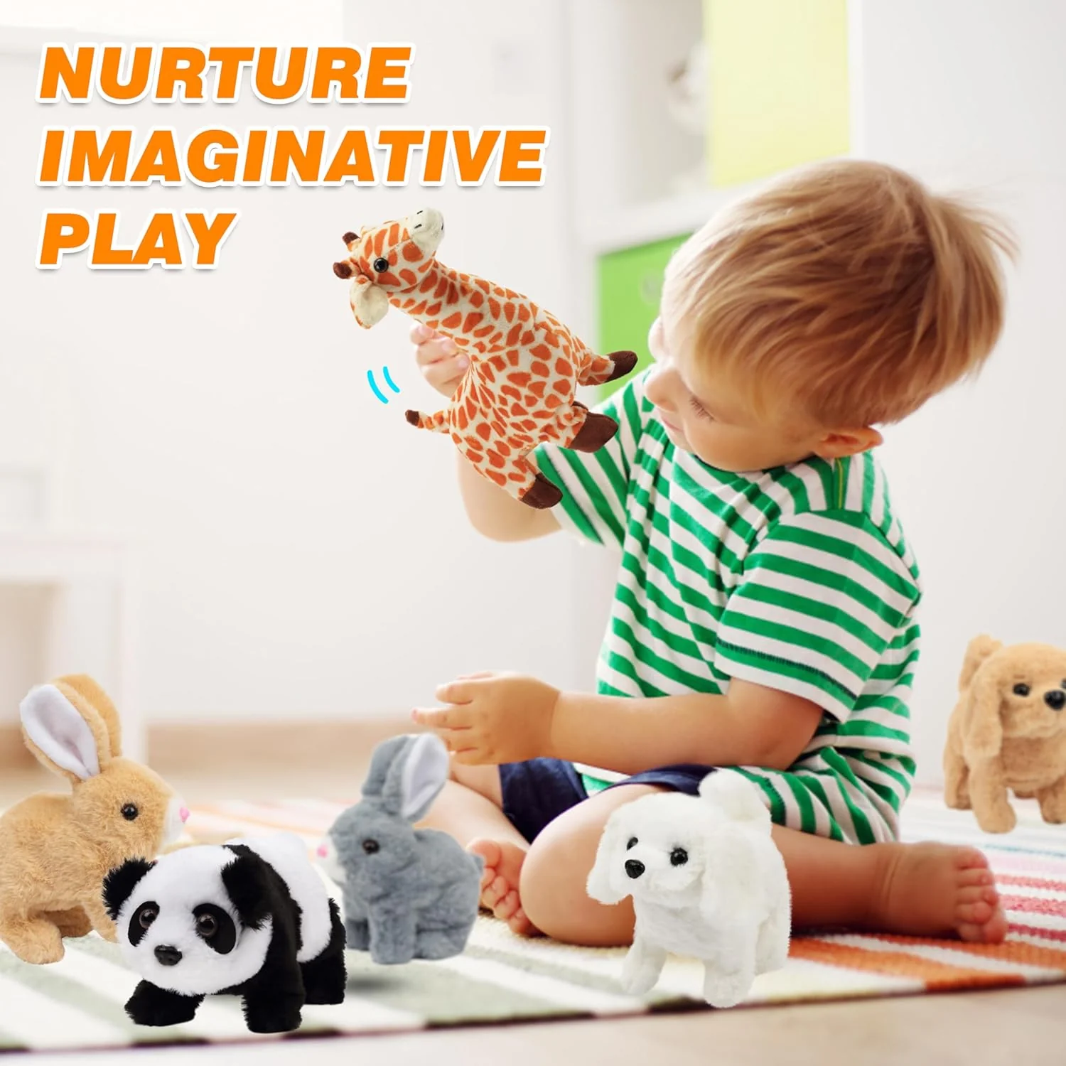 Interactive Hopping Rabbit Electronic Plush Bunny Toy with Sounds and Movements, 7'' Brown