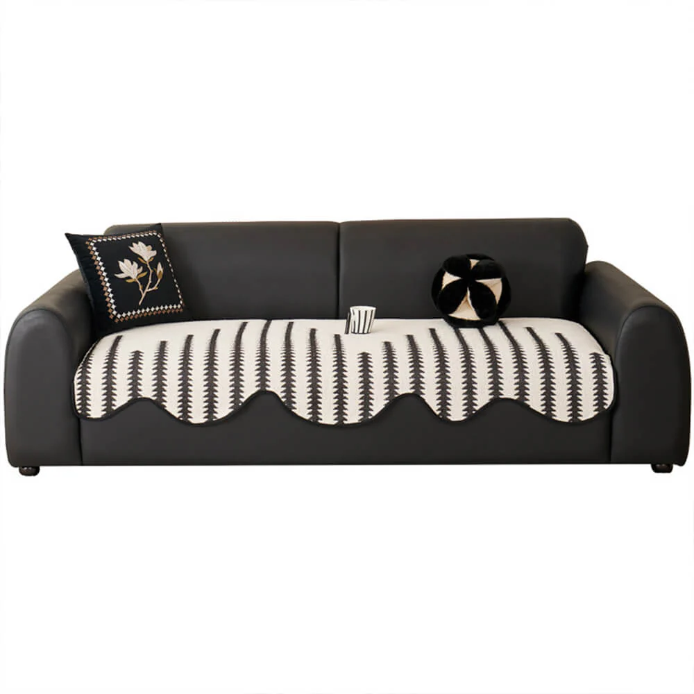 Modern Chevron Stripes Chenille One-Piece Couch Cover with Wavy Edges