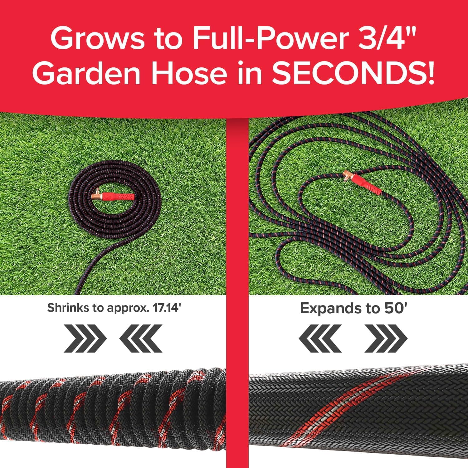 Pocket Hose Ballistic 50 FT Expandable Garden Hose, No-Kink, As Seen on TV| Anti-burst sleeve reinforced with bulletproof fiber, 360° swiveling pocket pivot connector, lightweight compact design