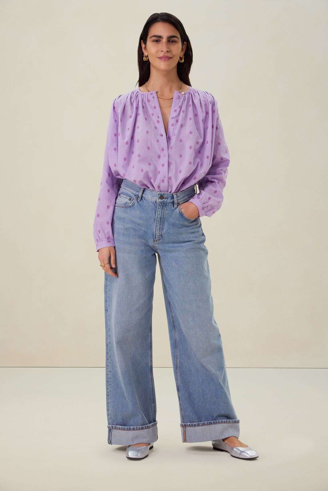 Lichtpaarse jacquard blouse