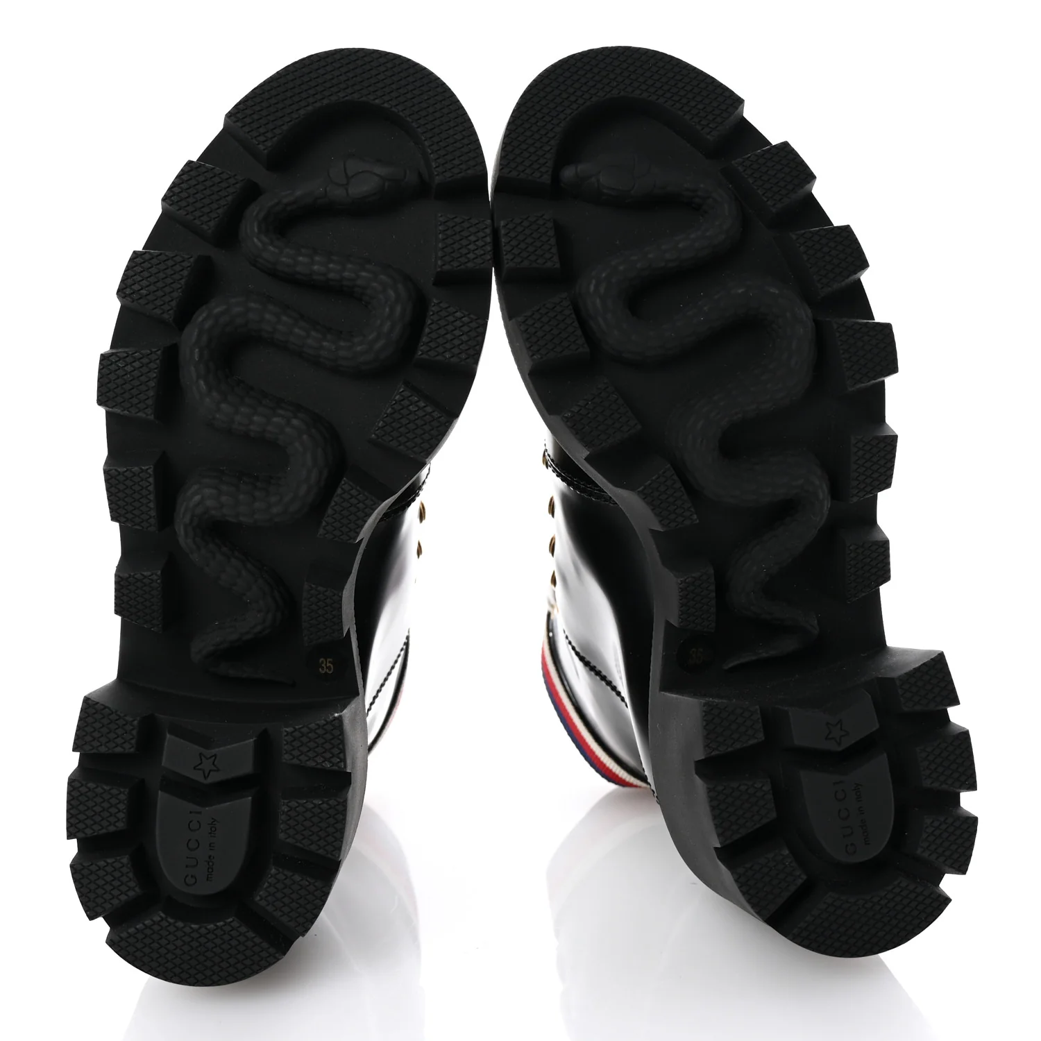 Calfskin Sylvie Web Lace Up Combat Boots 35 Black