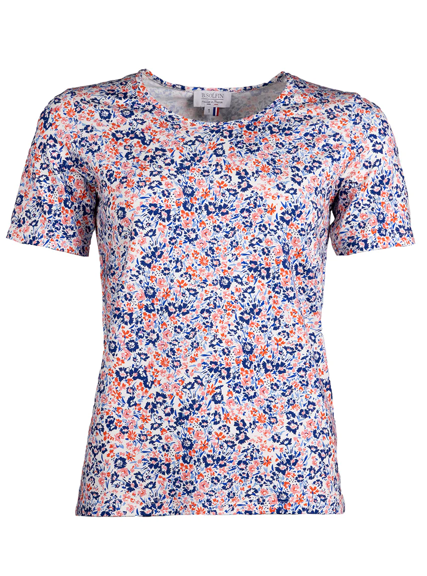 Tee-shirt femme imprimé floral bleu