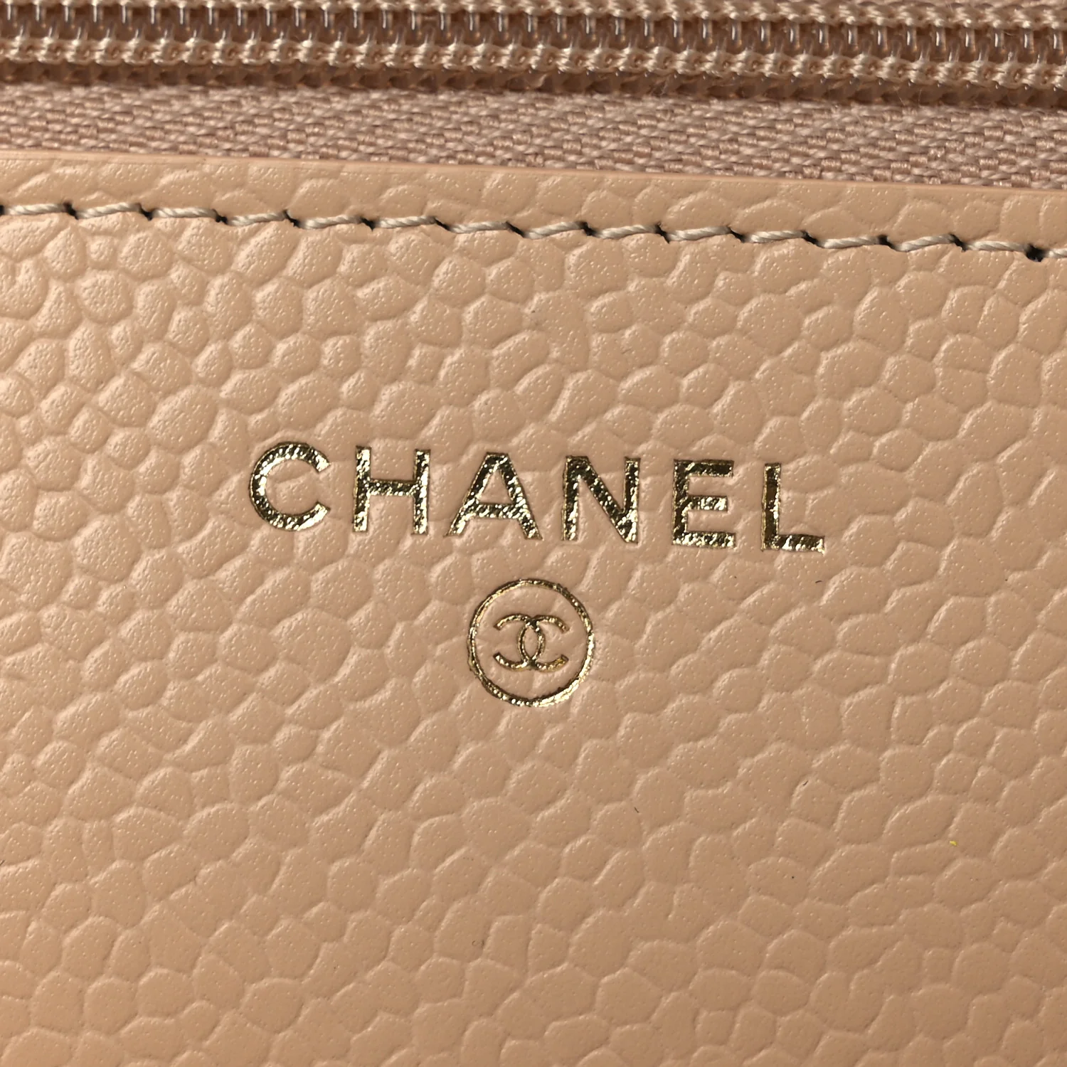 Caviar Quilted Wallet on Chain WOC Beige