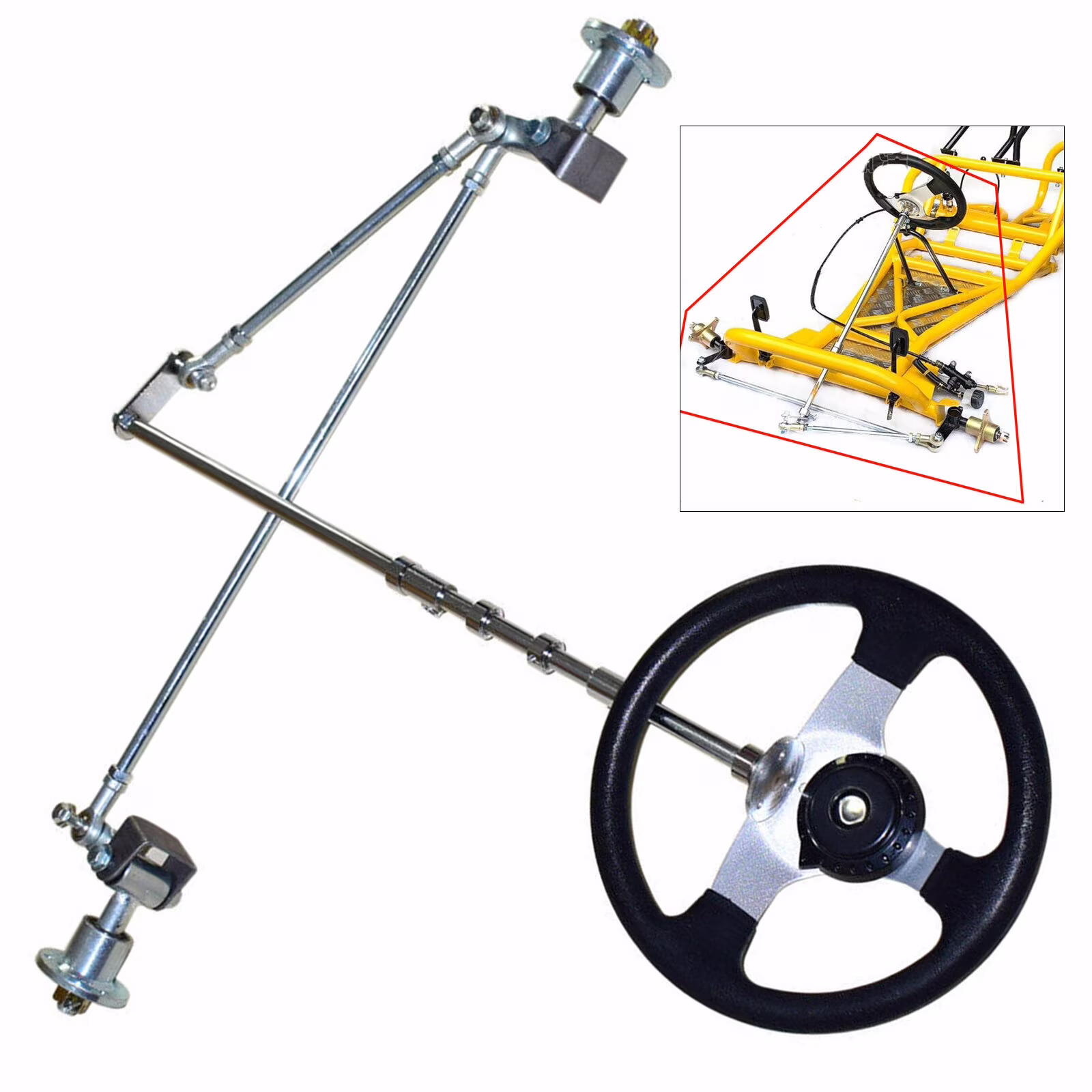 Direct Replacement Front Axle Kit Front Steering Assembly Tie Rod Wheels Go Kart Drift Trike Steering Go kart Tie Rod Ball Joint Type