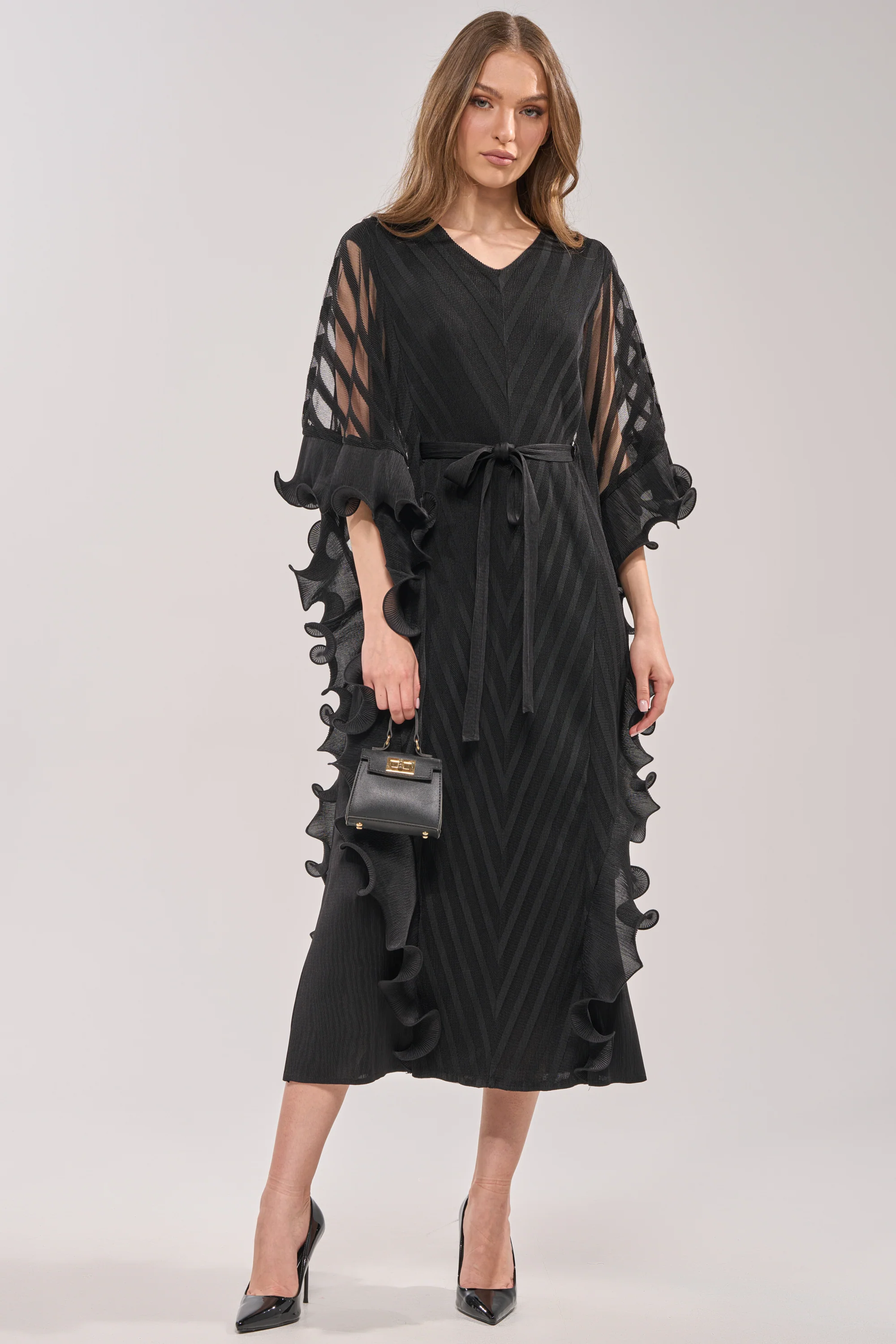 THE NIGHT GOES ON RUFFLE MAXI DRESS IN BLACK - Akira Store