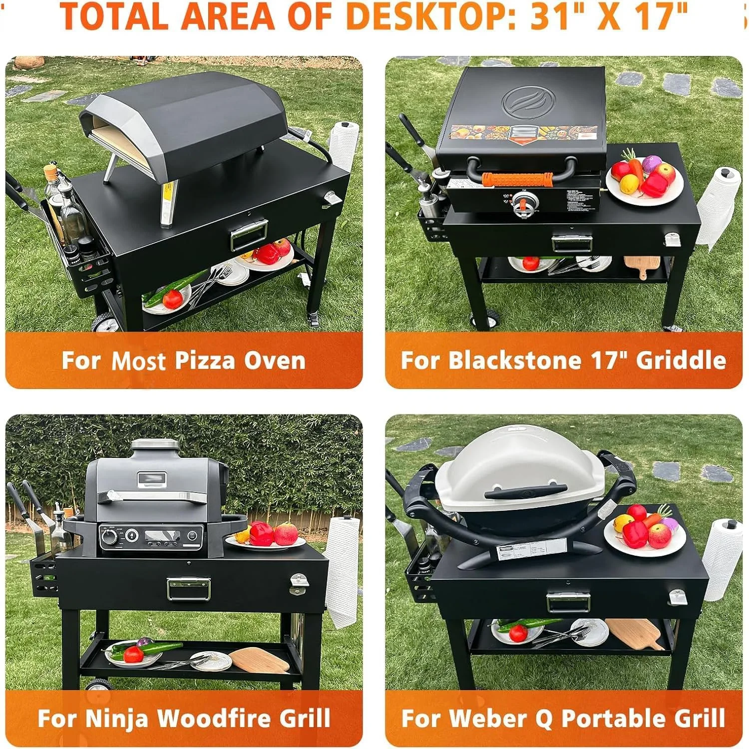Foldable Grill Table Cart for Woodfire OG700, Portable Griddle,, Pizza Oven �C Portable Outdoor BBQ Prep Stand with Caddy, Ideal for Camping and Tailgating - Image 2