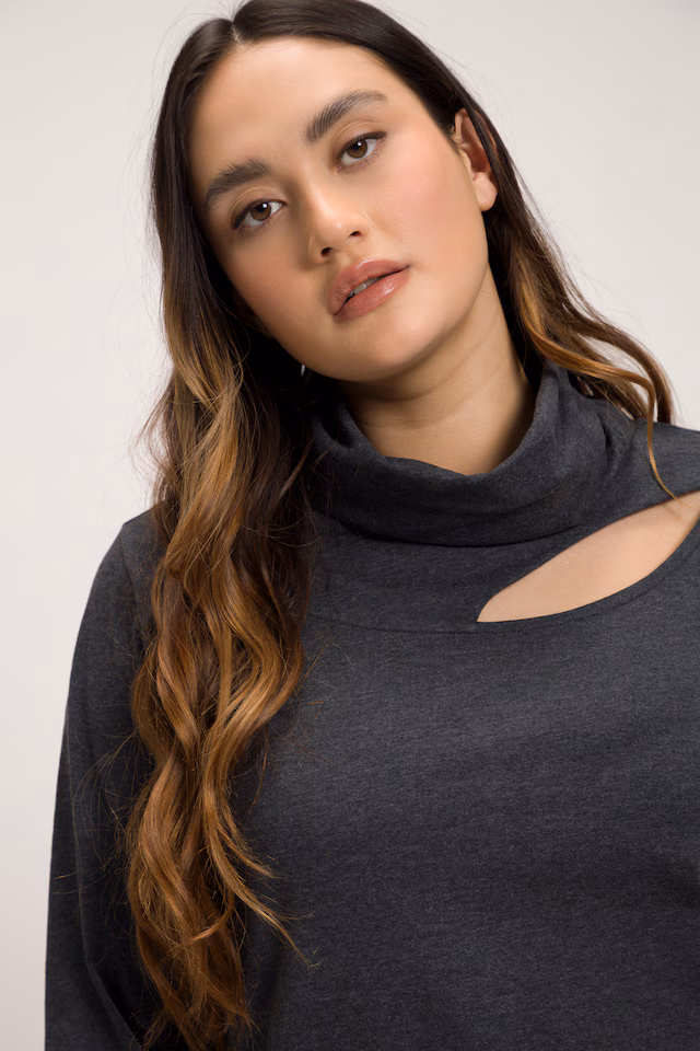 Asymmetric Cutout Stand-Up Collar Long Sleeve Tee