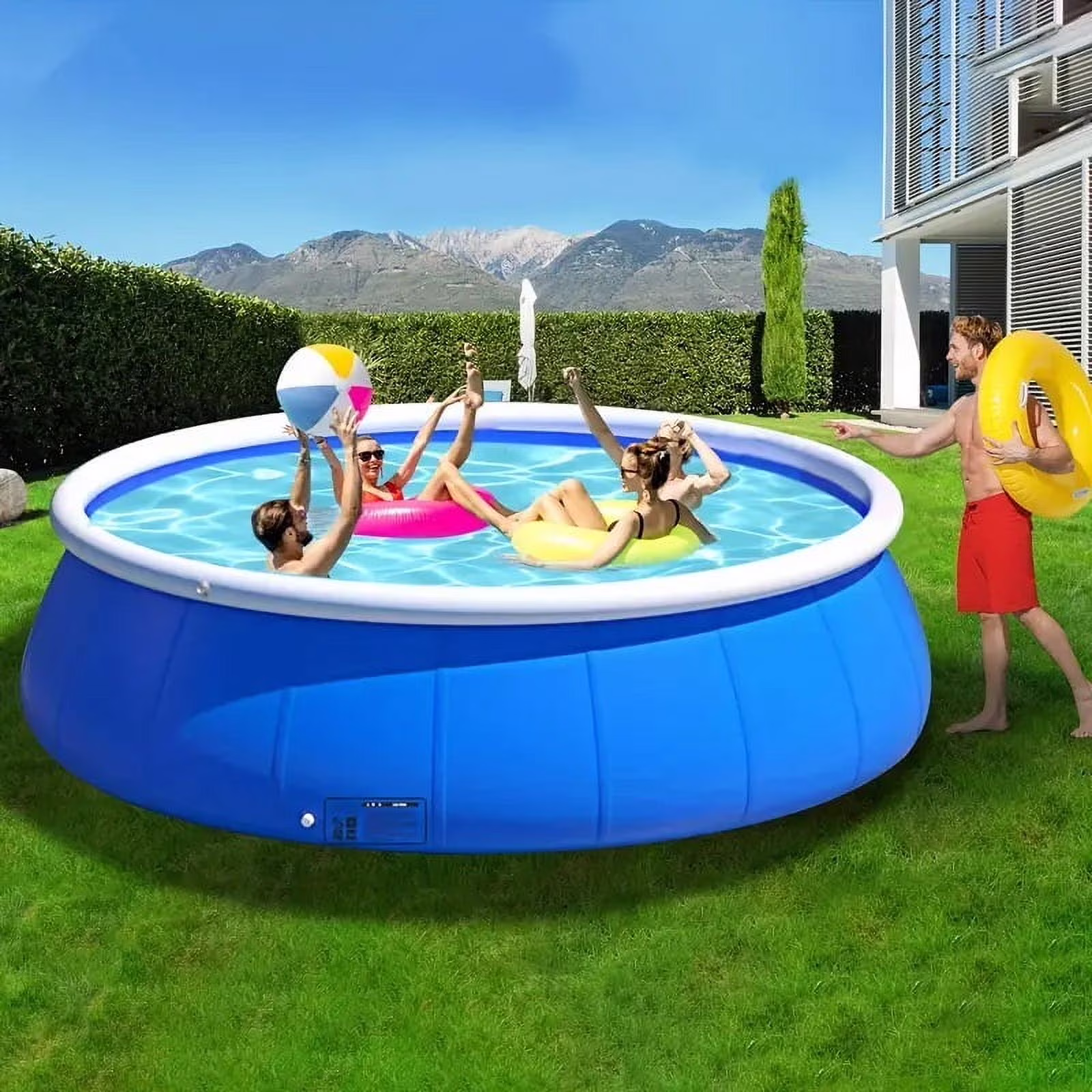 Lisonu 10ft x 30in Inflatable Swimming Pool for Family Fun: Durable PVC Coil Mesh Pool for Backyard, Garden - Blue