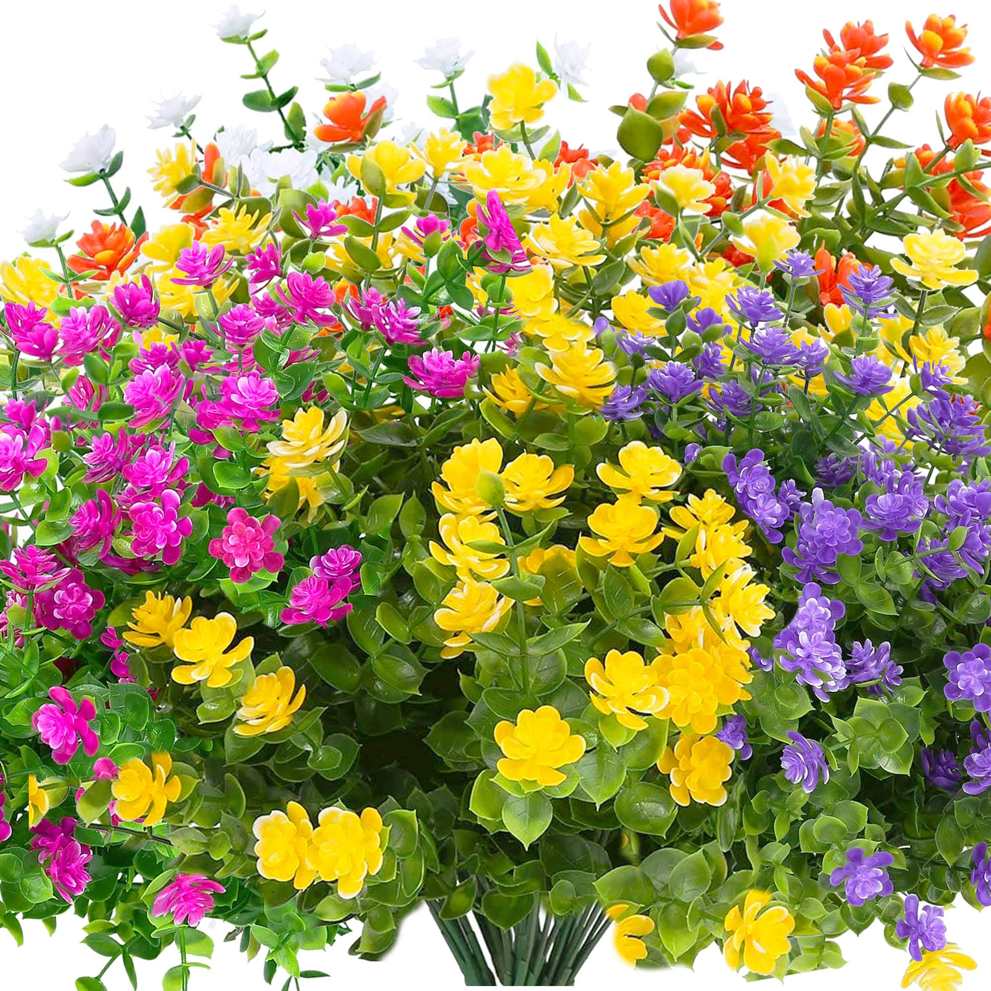 Kingsboomy 20 Bundles Artificial Fake Flowers, UV Resistant Faux Flowers Arrangement, Fake Plants Greenery Shrubs for Indoor Outdoors, Home Garden Pa