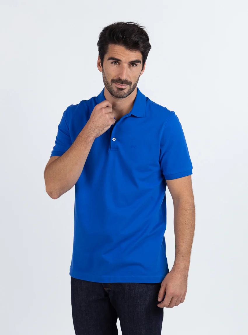 Polo homme en coton bleu tonique