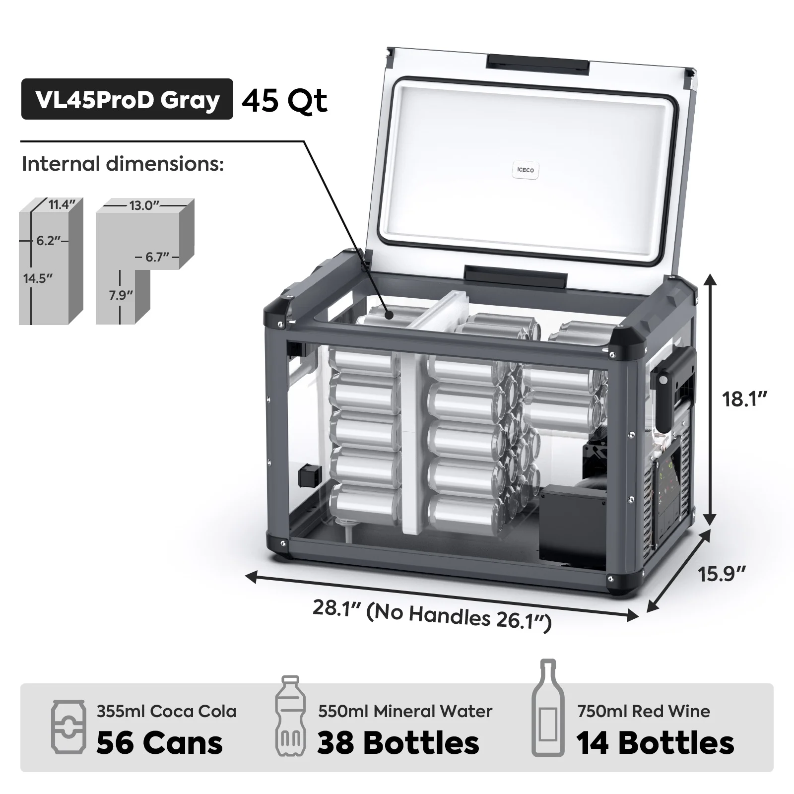 VL45 Pro Dual Zone 45QT Portable Cooler Grey - Image 5