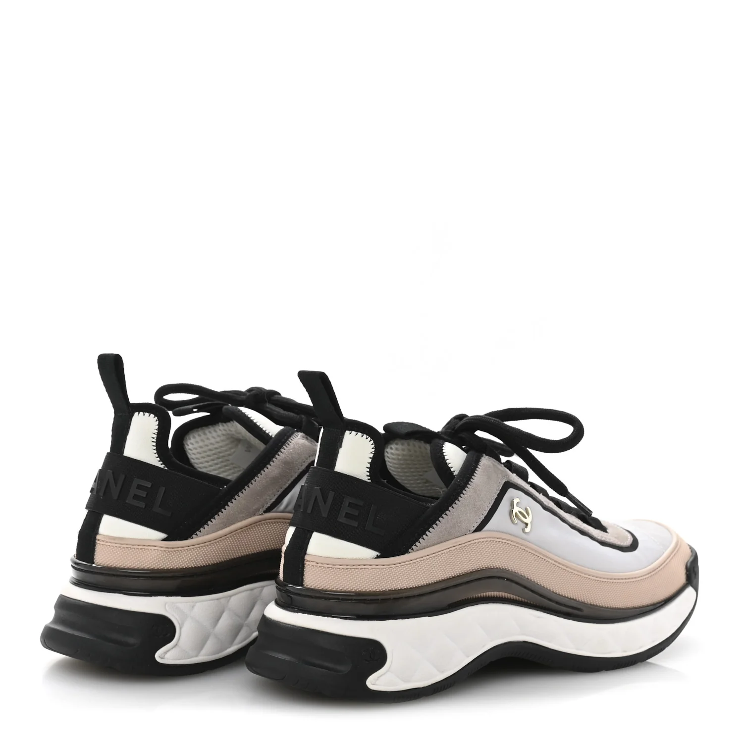 Suede Calfskin Mixed Fibers CC Sneakers 39 Pink Grey