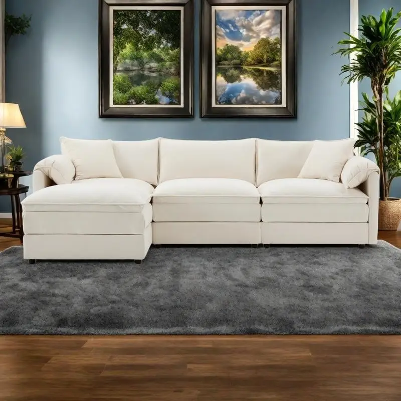 103.5" Chenille L-Shaped Sectional Sofa with 4 Seats, Ottoman, and Pocket Spring Cushions (330 lb Capacity)