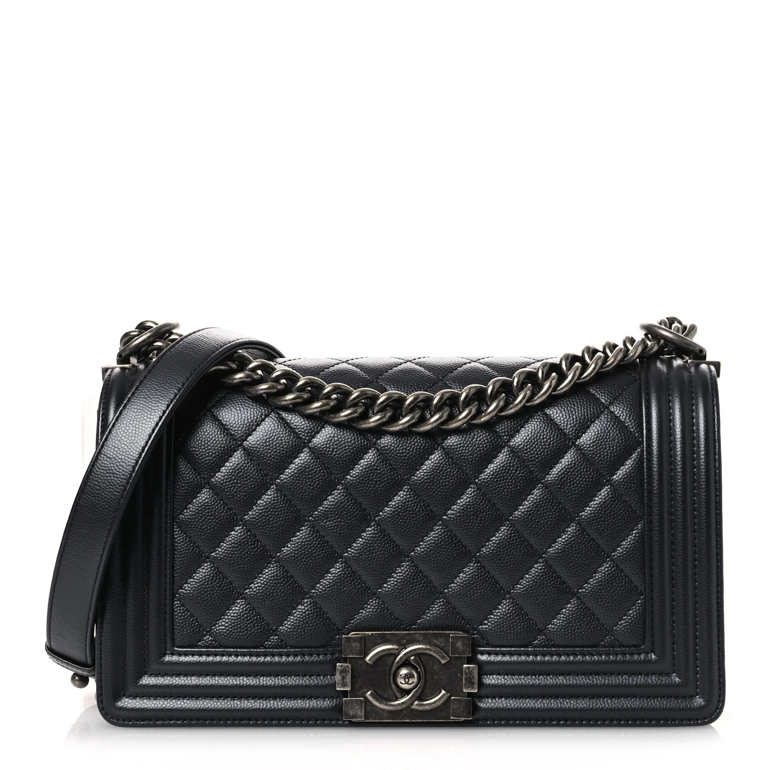 Metallic Caviar Quilted Medium Boy Flap Navy