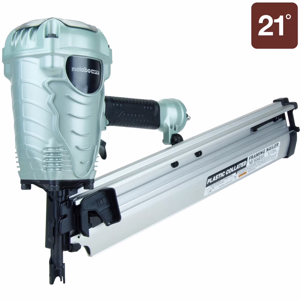 Framing Nailer, Pro Preferred Brand of Pneumatic Nailers, 21 Degree Magazine, Accepts 2-Inch to 3-1/2-Inch Plastic Collated Nails, Ideal for Framing, Flooring, Roof Decking, NR90AES1