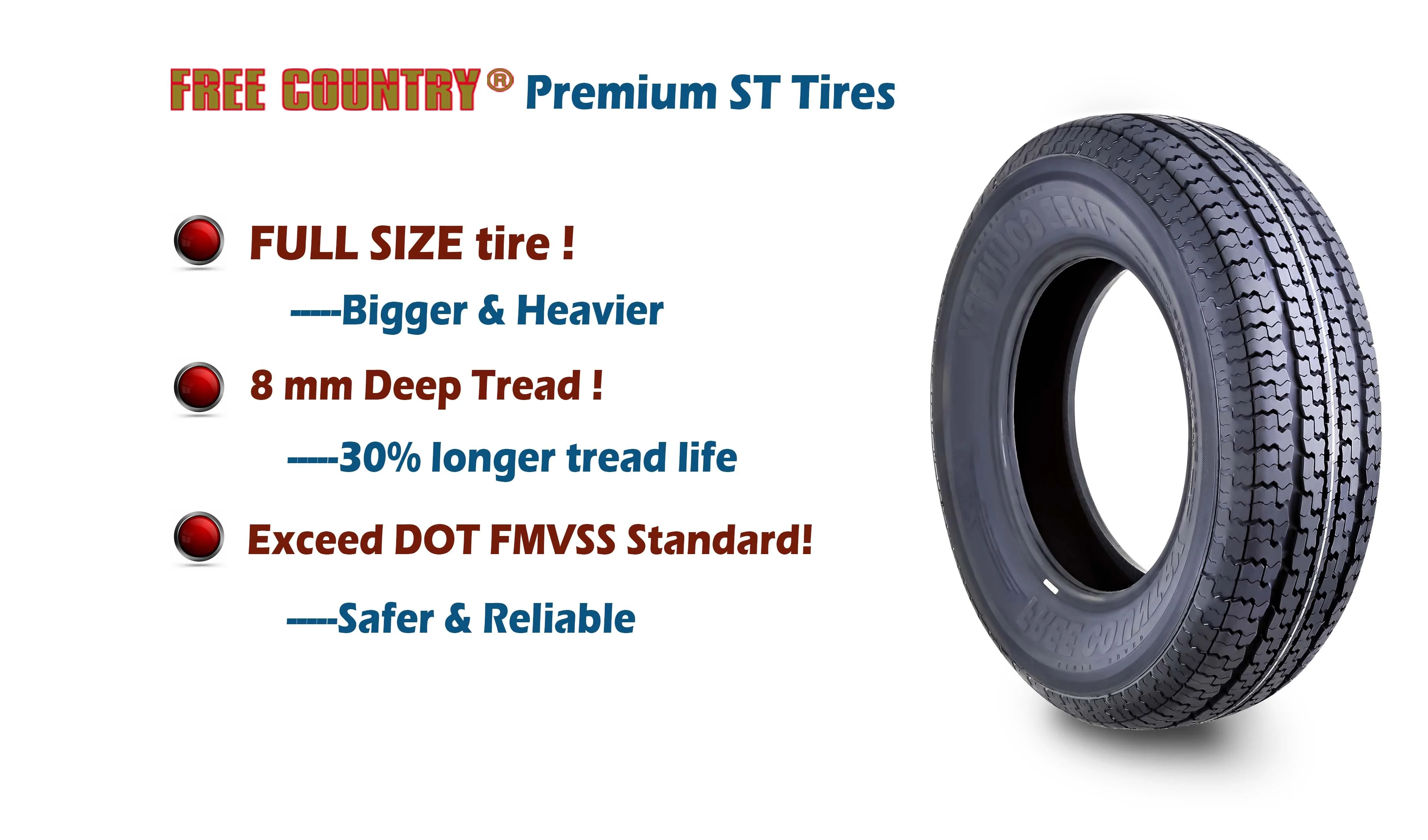 Free Country Trailer Tire Wheel Assembly ST225/75R15 10 - Ply E 117M 6 Lug on 5.5