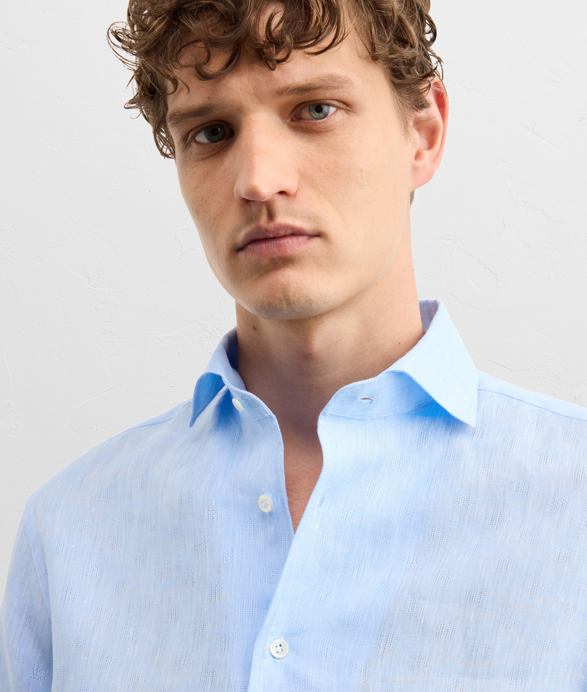 LIGHT BLUE LINEN FRENCH ONE PIECE PALERMO COLLAR SHIRT