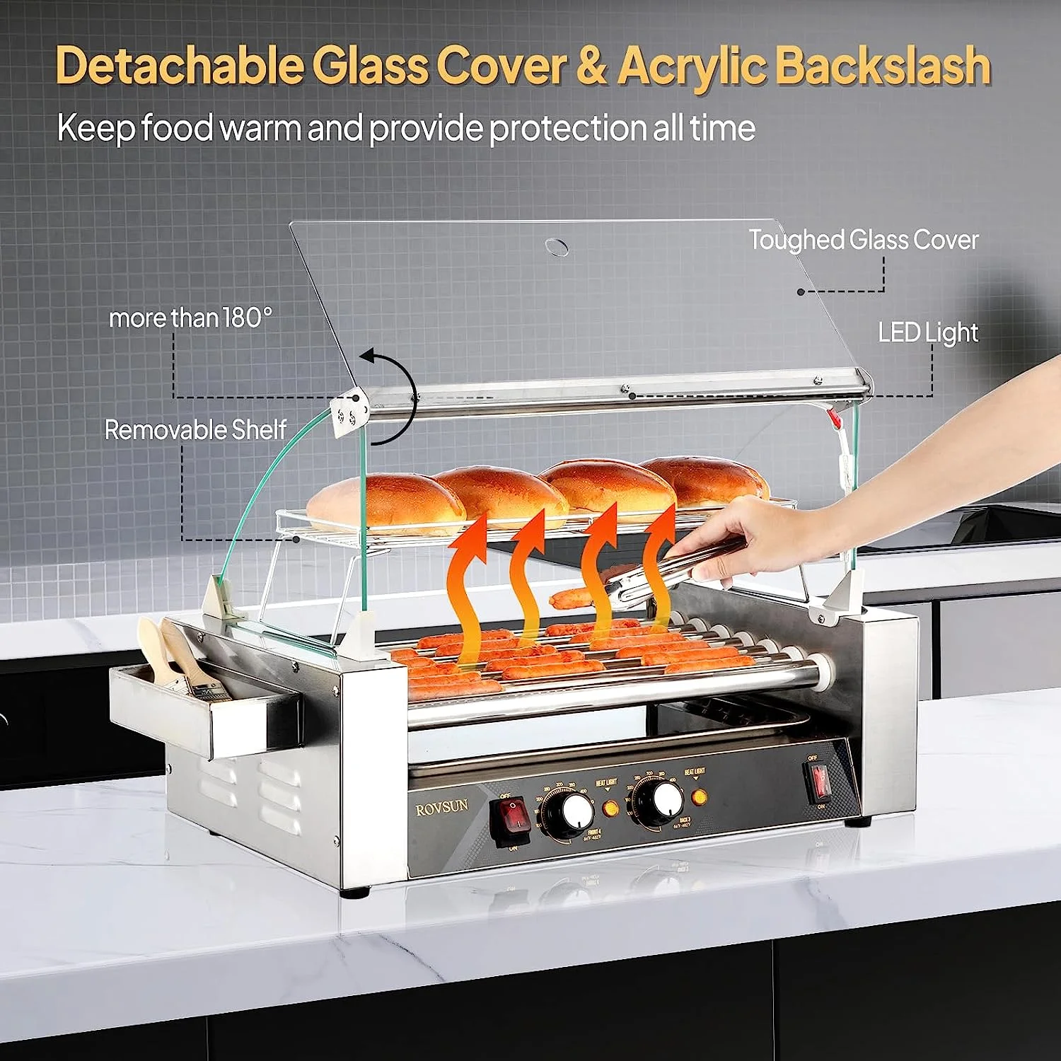 1050 W 18 Hot Dog Capacity Commercial Hot Dog Roller Grill(7 Roller) - Image 8