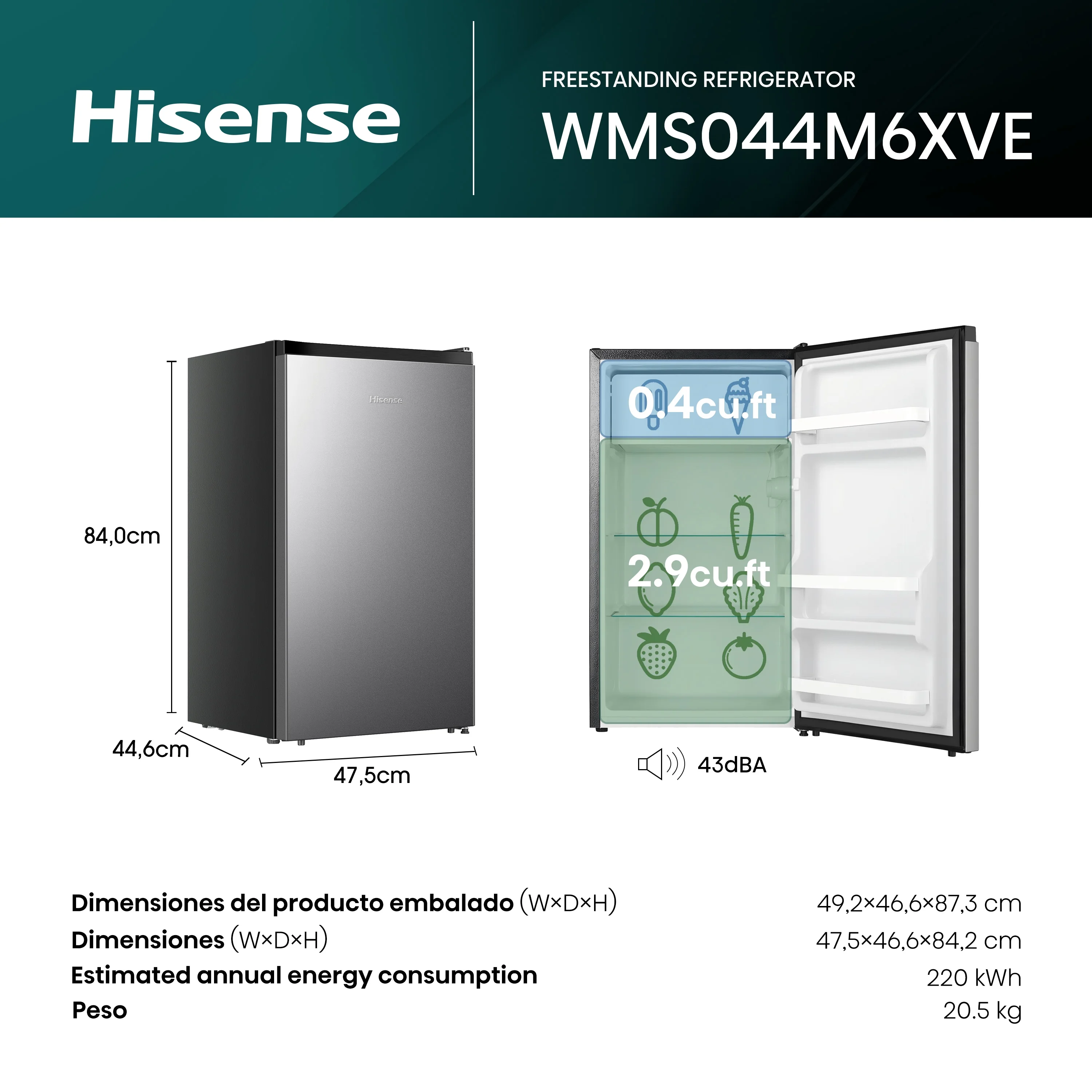4.4 Cu ft Single Door Mini Refrigerator, 1 Year Warranty, Energy Star, WMS044M6XVE New - Image 3