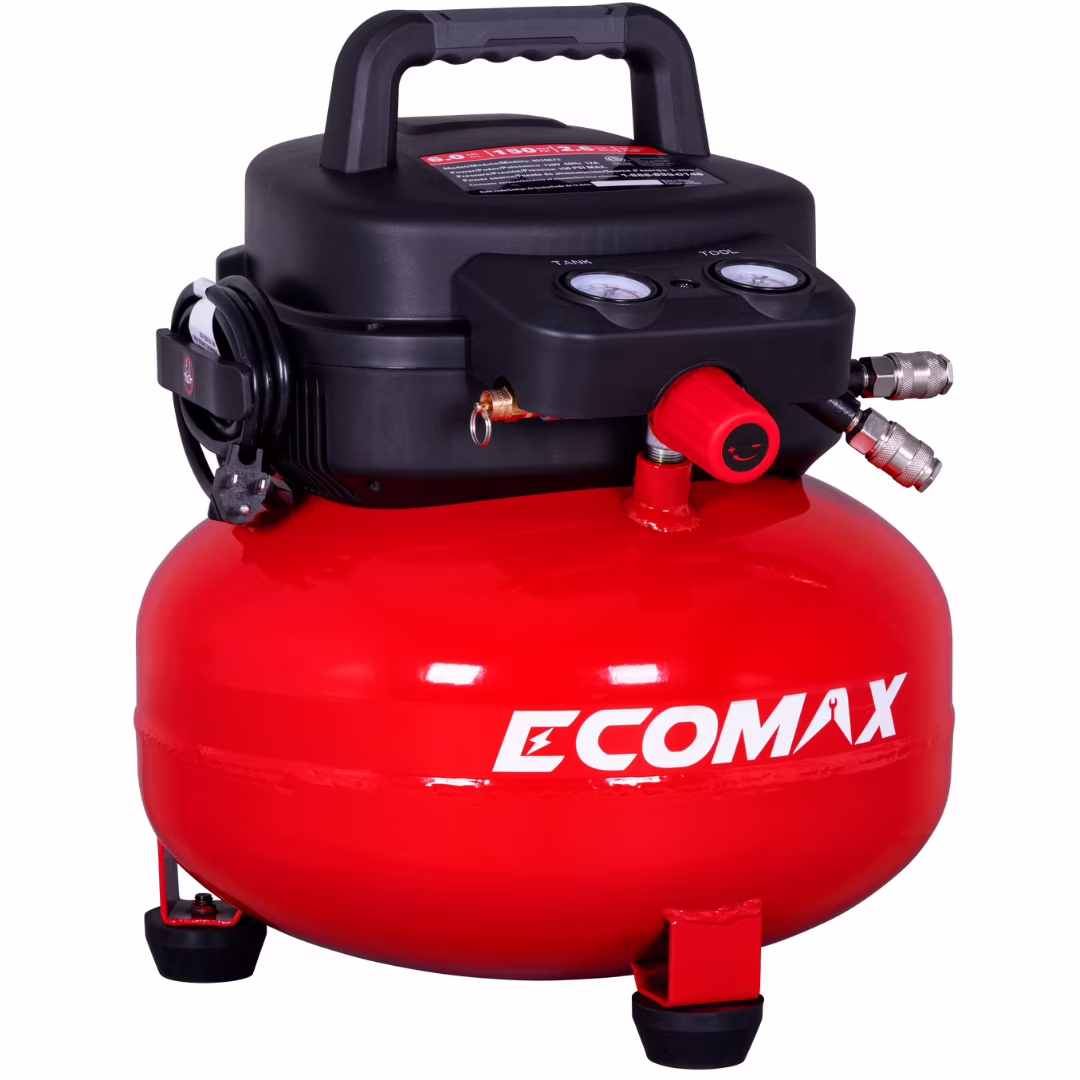 Ecomax 6 Gallon Portable Pancake Air Compressor, 150 PSI 1.0 HP Oil - Free Electric for Home Garage & Shop