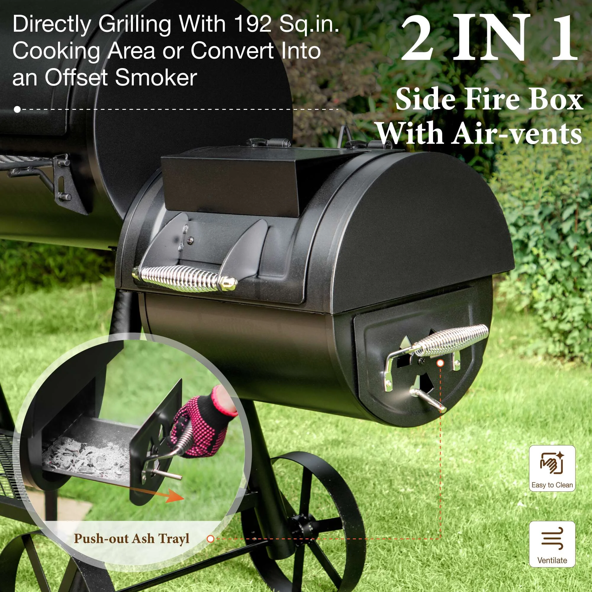 Charcoal Grill with Offset Smoker 941 sq.in. Extra Large BBQ Grill Black(35 in) - Image 6