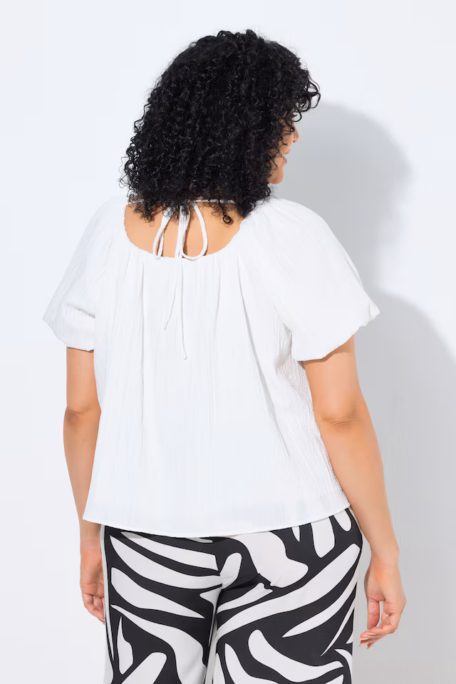 Textured Stripe Carmen Neckline  Blouse