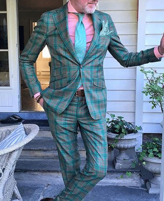 Ensemble 2 pièces : blazer à carreaux rétro, col cranté, un bouton et pantalon droit.
