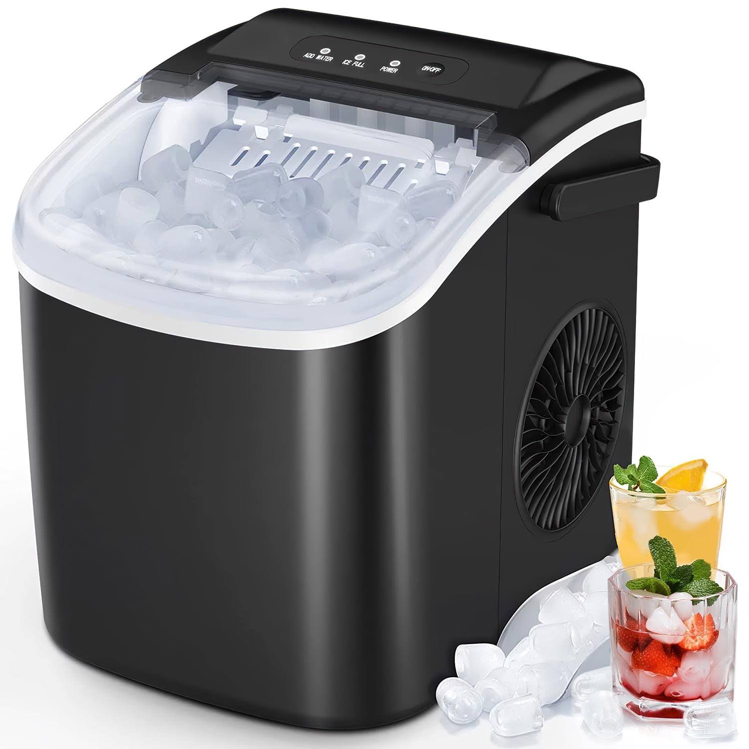 Kismile Countertop Ice Maker, Self-Cleaning Portable Ice Maker Machine with Handle, 9 Bullet-Shaped Ice Cubes Ready in 6 Mins, 26Lbs/24H with Ice