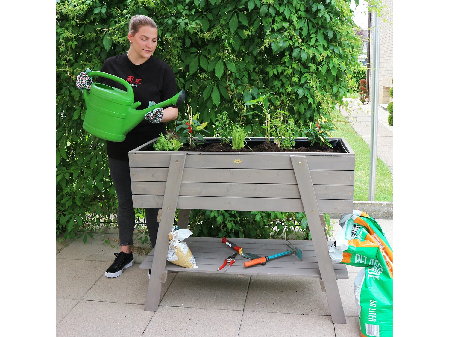 HABAU Carr potager sur pieds, 115 x 45 x 89,5 cm, gris